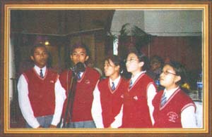 Students of Christian Academy, Shillong singing a song on the theme of the workshop 